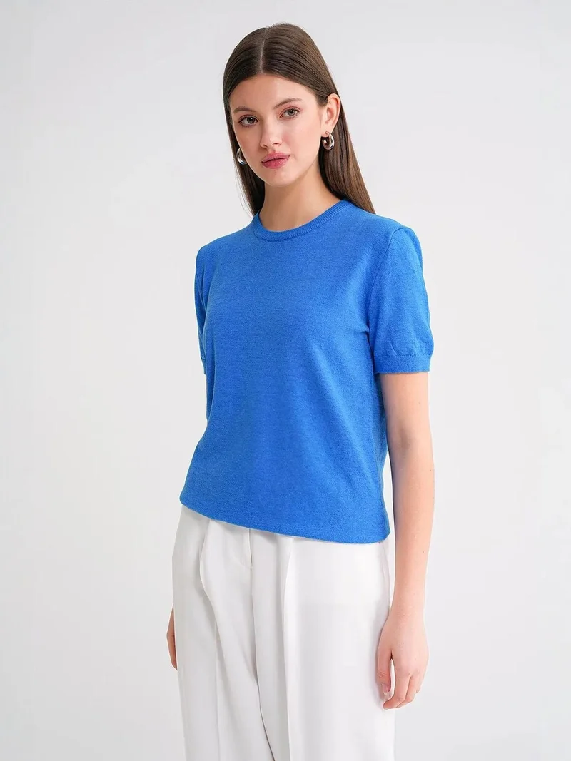 MixRay Mixray Crew Neck Short Sleeve Knit Sweater