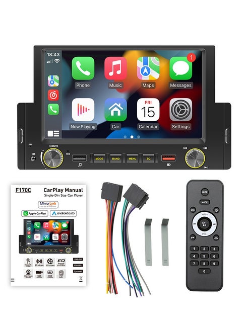 6.2 Inch Car Stereo MP5 Player BT FM Radio Receiver with Carplay Android Auto Support Hands-Free Calling USB Charge Playback Phone