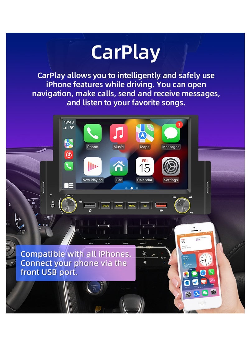 SWM - 6.2 Inch Car Stereo MP5 Player BT FM Radio Receiver with Carplay Android Auto Support Hands-Free Calling USB Charge Playback Phone - Image 1