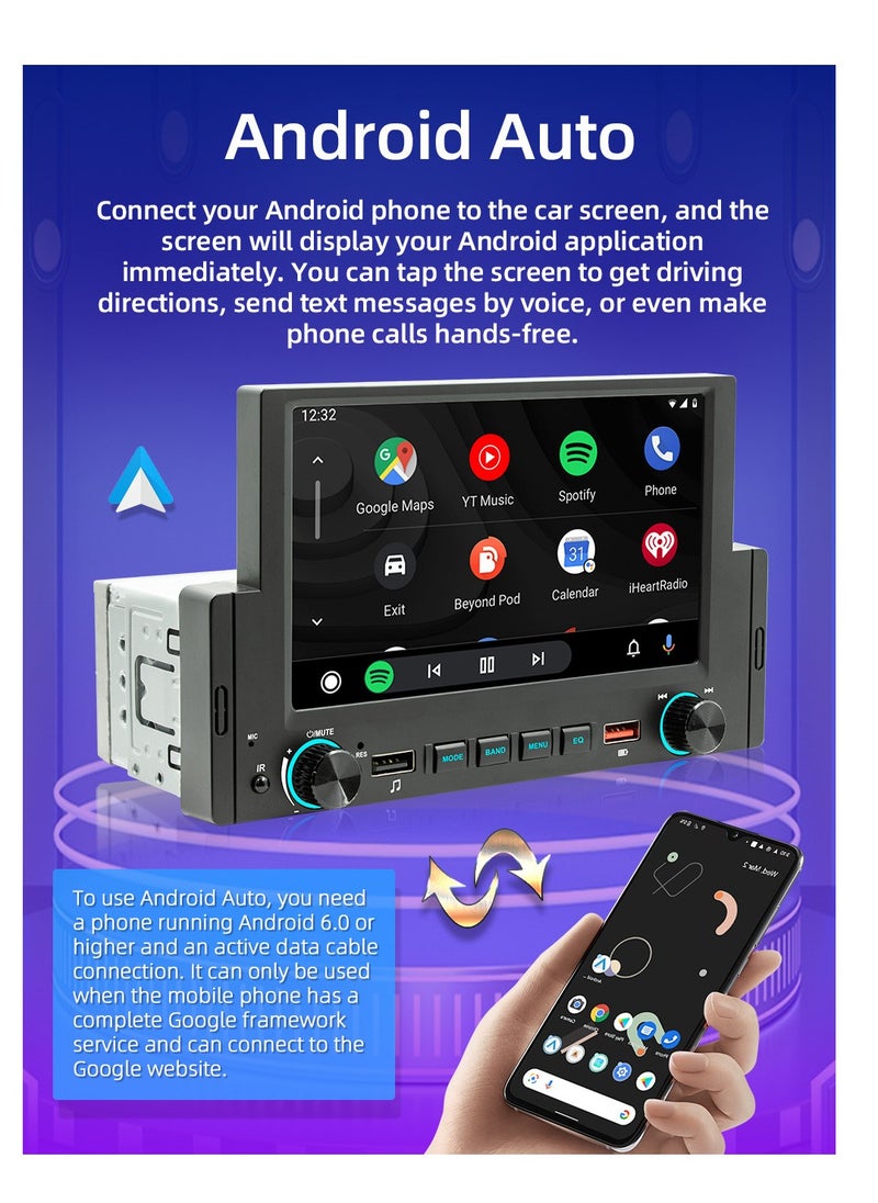 SWM - 6.2 Inch Car Stereo MP5 Player BT FM Radio Receiver with Carplay Android Auto Support Hands-Free Calling USB Charge Playback Phone - Image 1