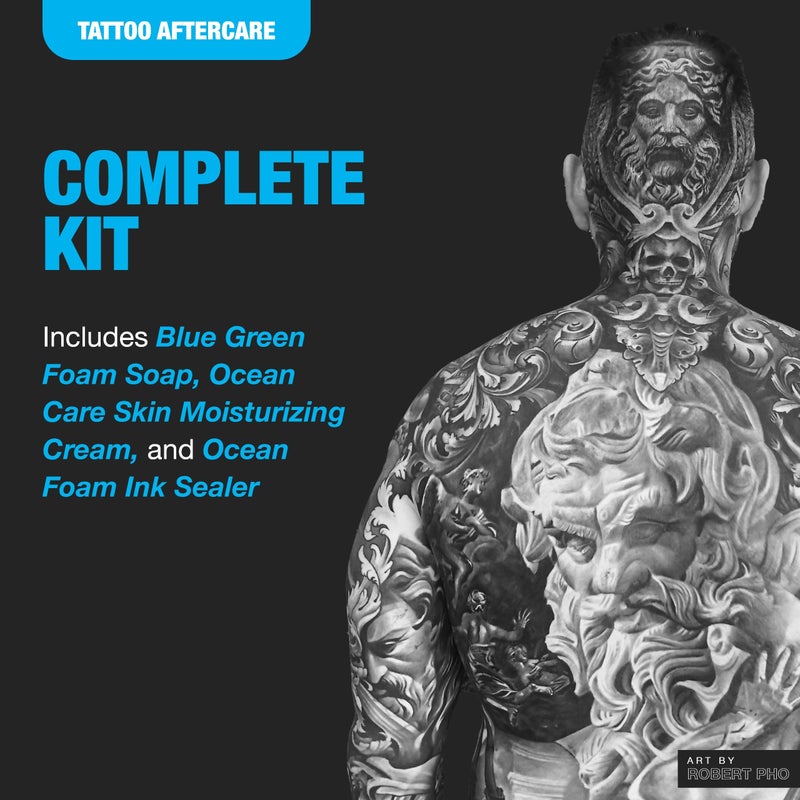 H2Ocean Ultimate Tattoo Aftercare Kit â€“ Complete 3 Step Water-Based Skincare Regimen for Faster Tattoo Healing â€“ Blue Green Foam Soap (1.7 oz), Ocean Care Cream (2.5 oz) & Ocean Foam Moisturizer(2 oz) - Image 4