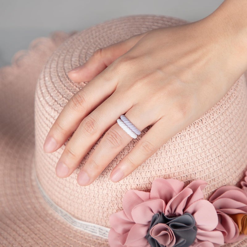 Egnaro Women's Bridal Rings Sets, Thin and Stackable Rubber Rings Women Wedding Bands - 2.5mm Width - 1.8mm Thick - Image 5