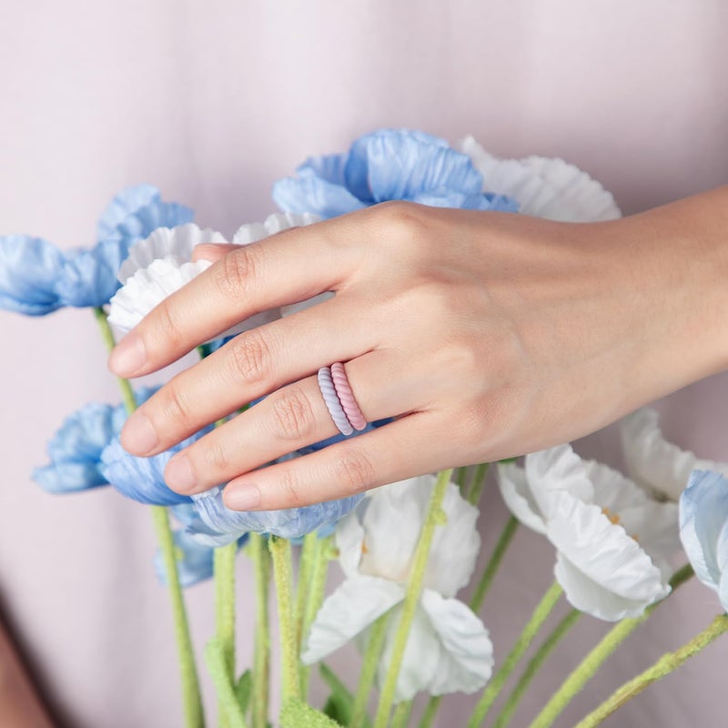 Egnaro Women's Bridal Rings Sets, Thin and Stackable Rubber Rings Women Wedding Bands - 2.5mm Width - 1.8mm Thick - Image 3