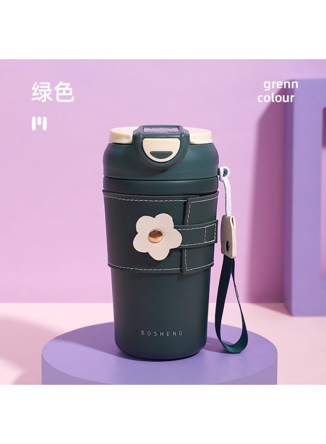 High-looking Direct Drinking Straw Dual-use Vacuum Cup Office Double Drinking Coffee Cup Female Student Online Red Coffee Portable Cup
