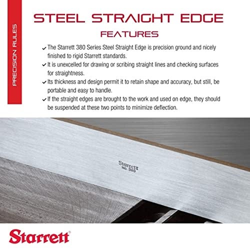 Starrett Steel Straight Edge with Regular Finish - Not Beveled or Graduated, Quick Reading - 18" Length, 11/64" Thickness, 1-13/32" Width, +/- .0002" per Foot Accuracy - 380-18 - Image 2