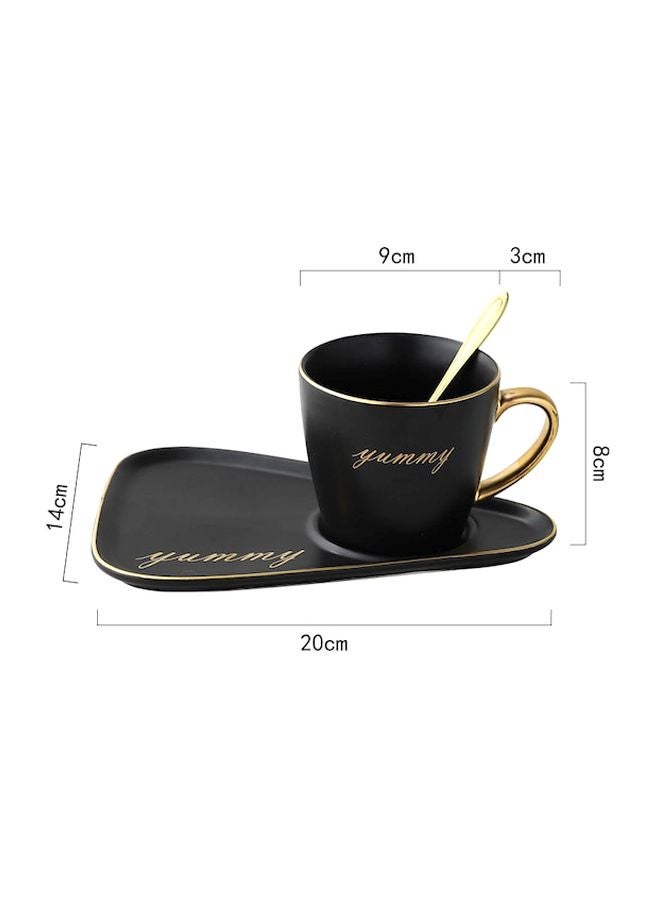 3-Piece Nordic Rim Designed Coffee Cup, Saucer And Spoon Set Black/Gold 22x15x11cm - Image 4