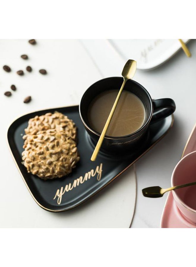 3-Piece Nordic Rim Designed Coffee Cup, Saucer And Spoon Set Black/Gold 22x15x11cm - Image 3