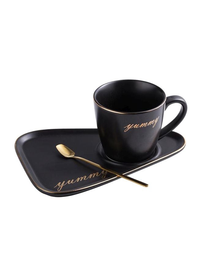 3-Piece Nordic Rim Designed Coffee Cup, Saucer And Spoon Set Black/Gold 22x15x11cm - Image 1
