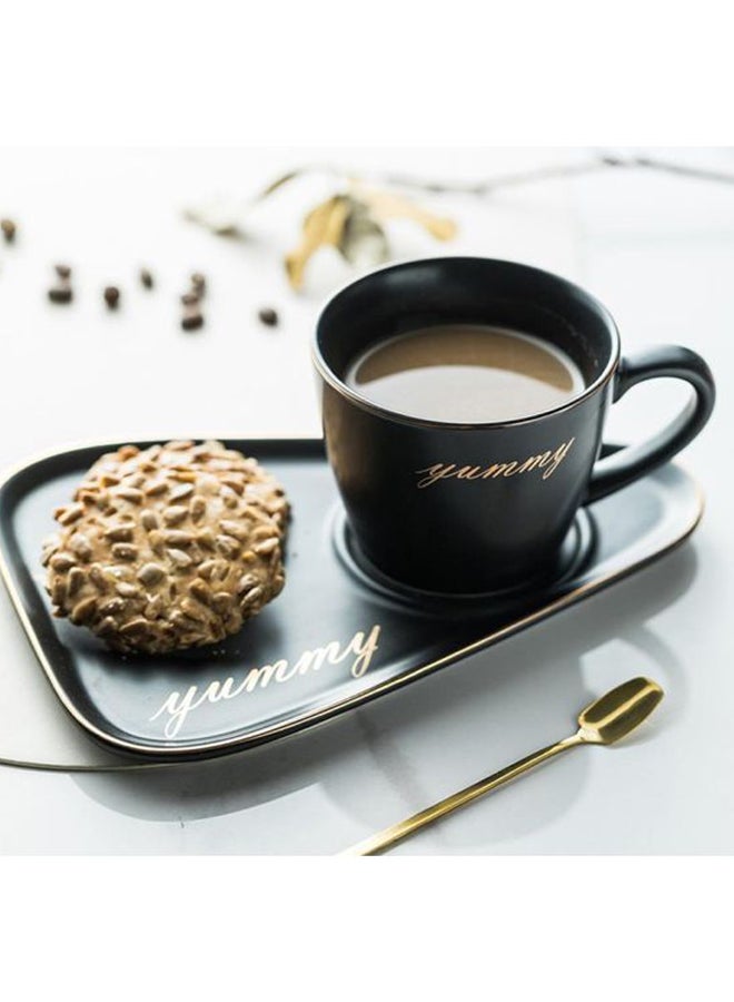 3-Piece Nordic Rim Designed Coffee Cup, Saucer And Spoon Set Black/Gold 22x15x11cm - Image 2