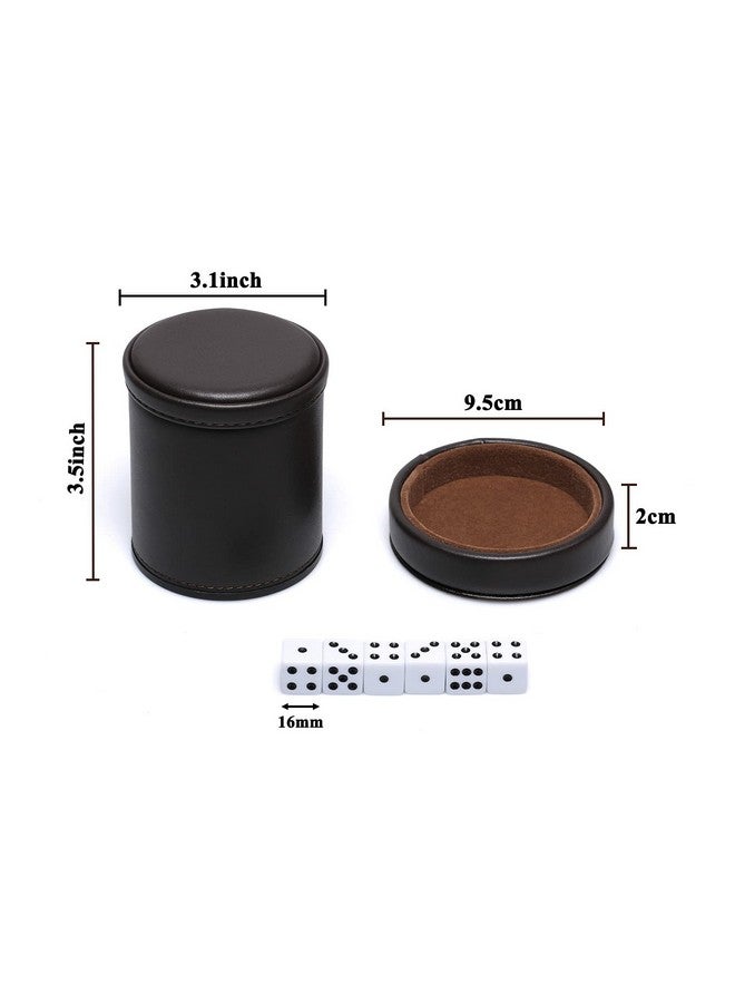 RERIVER RERIVER PU Leather Dice Cup with Lid, Dark Chocolate Leatherette and Dark Brown Felt-Lined Quiet Dice Shaker Cup, Including 6 Black Dot Dice for Liars Dice/ Farkle/ Yahtzee Games, 1 Pack  - Image 4