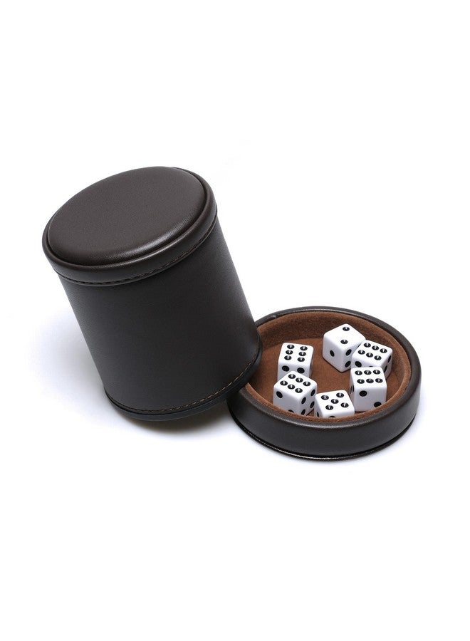 RERIVER RERIVER PU Leather Dice Cup with Lid, Dark Chocolate Leatherette and Dark Brown Felt-Lined Quiet Dice Shaker Cup, Including 6 Black Dot Dice for Liars Dice/ Farkle/ Yahtzee Games, 1 Pack  - Image 2