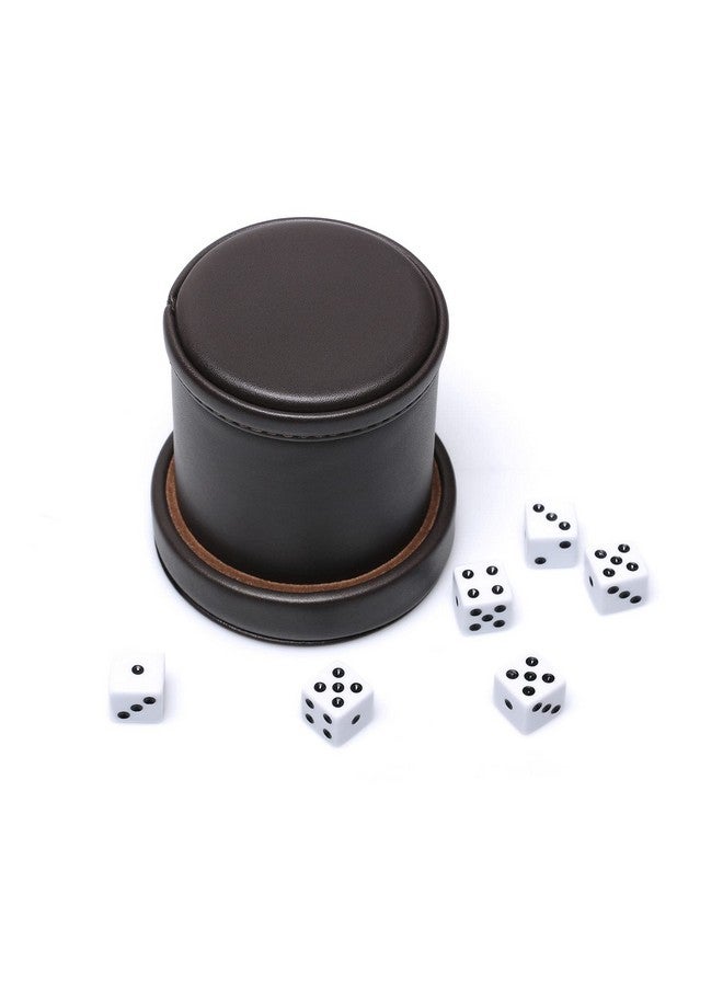 RERIVER RERIVER PU Leather Dice Cup with Lid, Dark Chocolate Leatherette and Dark Brown Felt-Lined Quiet Dice Shaker Cup, Including 6 Black Dot Dice for Liars Dice/ Farkle/ Yahtzee Games, 1 Pack  - Image 5
