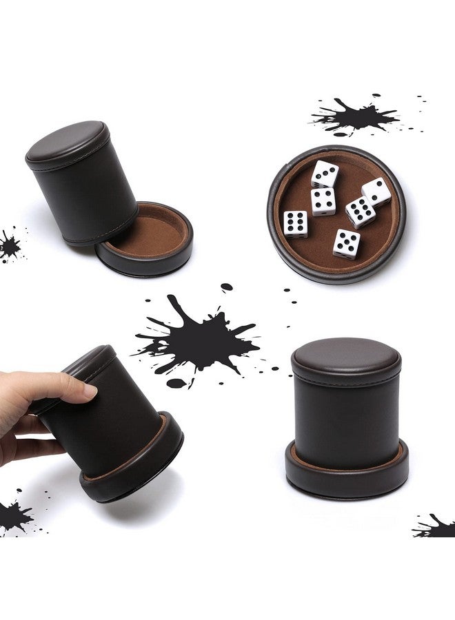 RERIVER RERIVER PU Leather Dice Cup with Lid, Dark Chocolate Leatherette and Dark Brown Felt-Lined Quiet Dice Shaker Cup, Including 6 Black Dot Dice for Liars Dice/ Farkle/ Yahtzee Games, 1 Pack  - Image 3