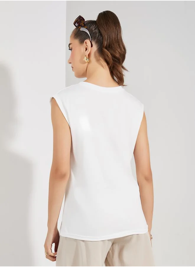 Take Two Solid Round Neck Sleeveless T-Shirt