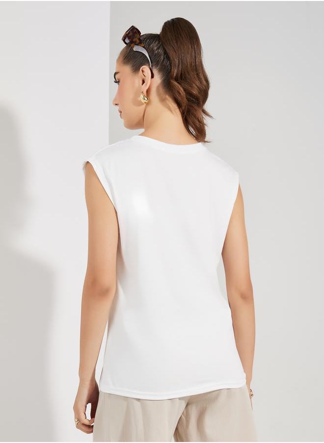 Take Two Solid Round Neck Sleeveless T-Shirt  - Image 5