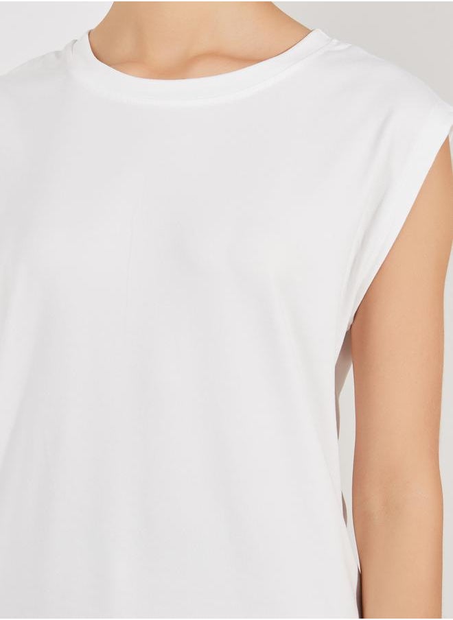 Take Two Solid Round Neck Sleeveless T-Shirt  - Image 4