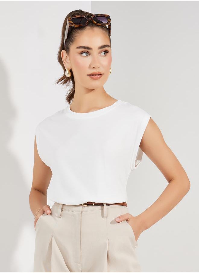 Take Two Solid Round Neck Sleeveless T-Shirt  - Image 1