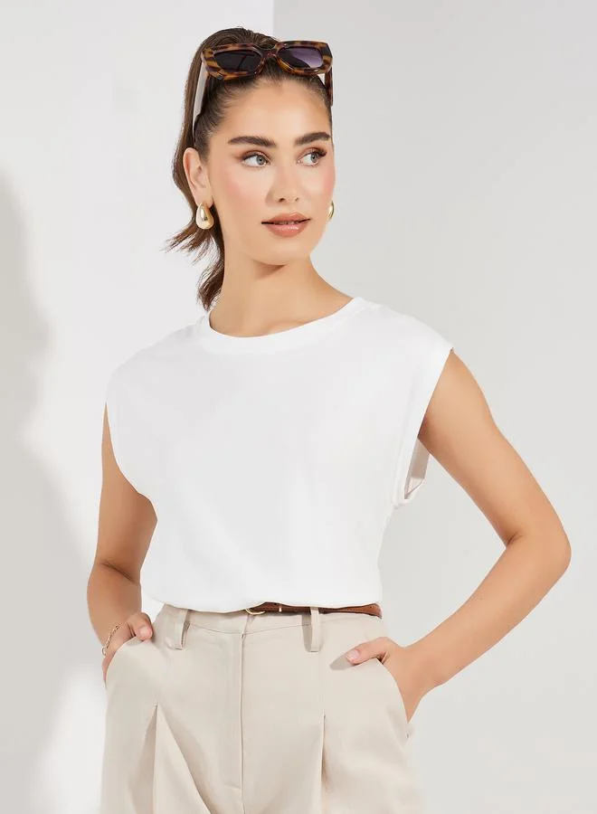 Take Two Solid Round Neck Sleeveless T-Shirt