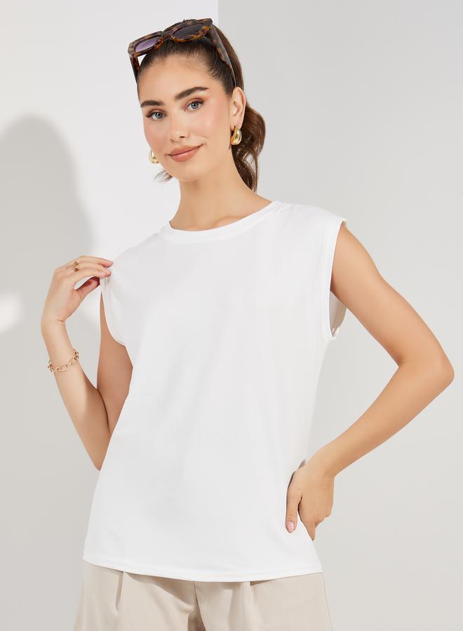 Take Two Solid Round Neck Sleeveless T-Shirt - Image 2