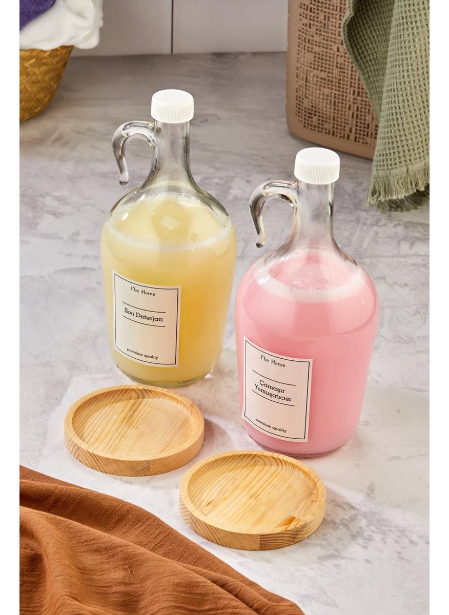 Fbz Home 2-Piece Wooden Stand 1500 ml Fabric Softener & Liquid Detergent Bottle 1.5 Liter Gallon  - Image 3