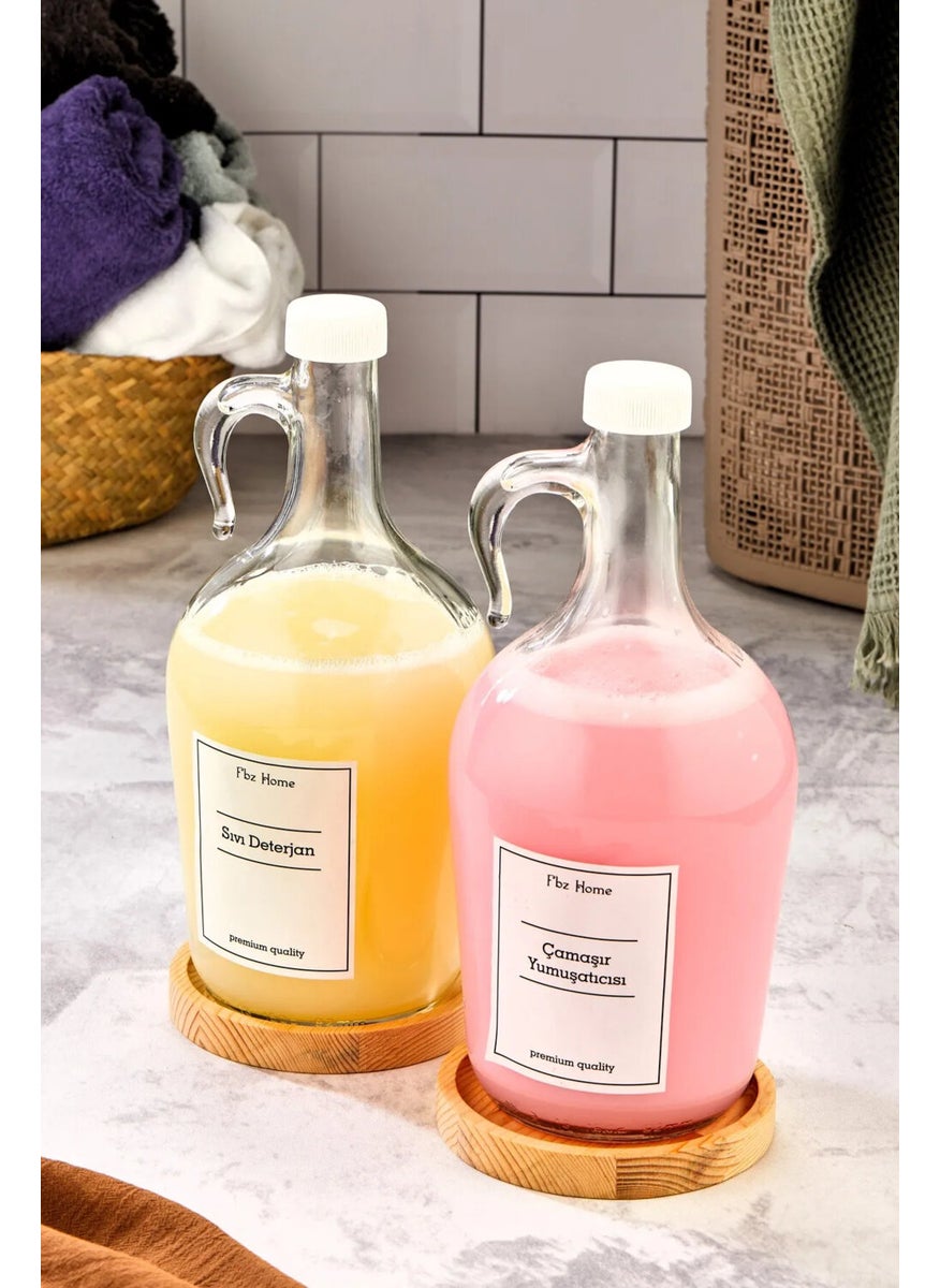 Fbz Home 2-Piece Wooden Stand 1500 ml Fabric Softener & Liquid Detergent Bottle 1.5 Liter Gallon  - Image 1