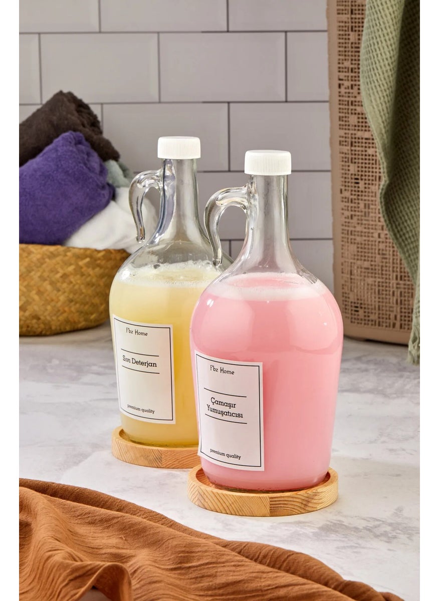 Fbz Home 2-Piece Wooden Stand 1500 ml Fabric Softener & Liquid Detergent Bottle 1.5 Liter Gallon  - Image 2