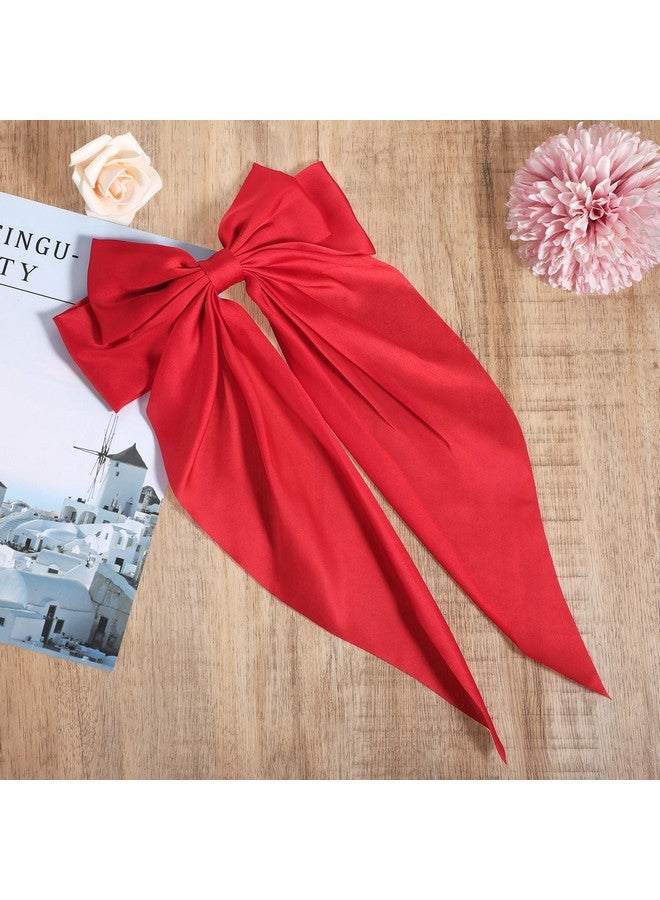 ولهيف مشابك شعر WLLHYF بفيونكة كبيرة، مشابك شعر حريرية من الساتان، فيونكة شعر فرنسية طويلة، دبابيس شعر معدنية، مشابك شعر بفيونكة، إكسسوارات شعر للنساء والفتيات، حفلات الزفاف، أعياد الميلاد (أحمر فاتح) - Image 4