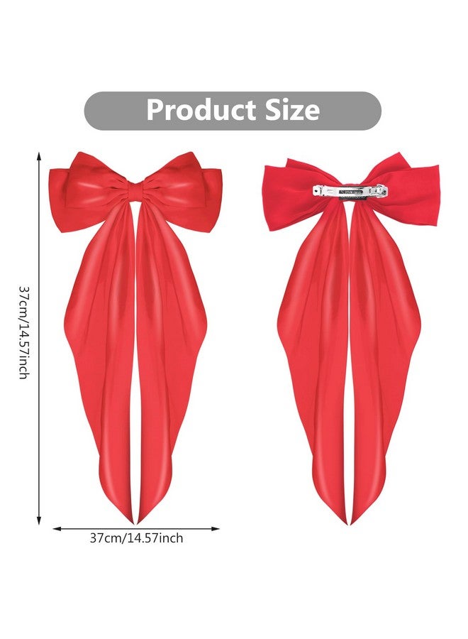 ولهيف مشابك شعر WLLHYF بفيونكة كبيرة، مشابك شعر حريرية من الساتان، فيونكة شعر فرنسية طويلة، دبابيس شعر معدنية، مشابك شعر بفيونكة، إكسسوارات شعر للنساء والفتيات، حفلات الزفاف، أعياد الميلاد (أحمر فاتح) - Image 2