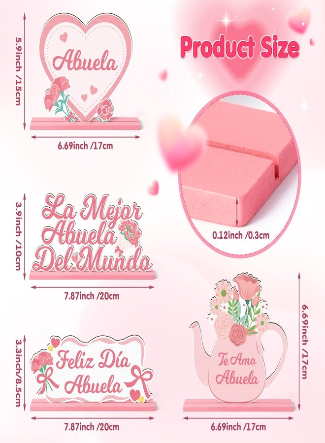 Haooryx Mother's Day Spainish Tabletop Centerpiece - 4Pcs Grandma Table Topper Centerpiece Te Amo Abuela Wood Letter Sign Detachable Decoration for Mother's Day Party Home Decor Grandma Birthday Gifts - Image 2
