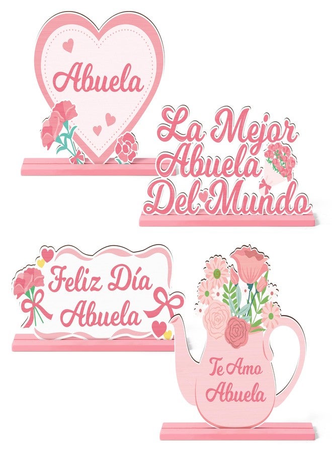 Haooryx Mother's Day Spainish Tabletop Centerpiece - 4Pcs Grandma Table Topper Centerpiece Te Amo Abuela Wood Letter Sign Detachable Decoration for Mother's Day Party Home Decor Grandma Birthday Gifts - Image 1