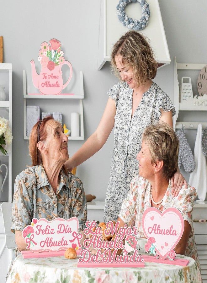 Haooryx Mother's Day Spainish Tabletop Centerpiece - 4Pcs Grandma Table Topper Centerpiece Te Amo Abuela Wood Letter Sign Detachable Decoration for Mother's Day Party Home Decor Grandma Birthday Gifts - Image 5
