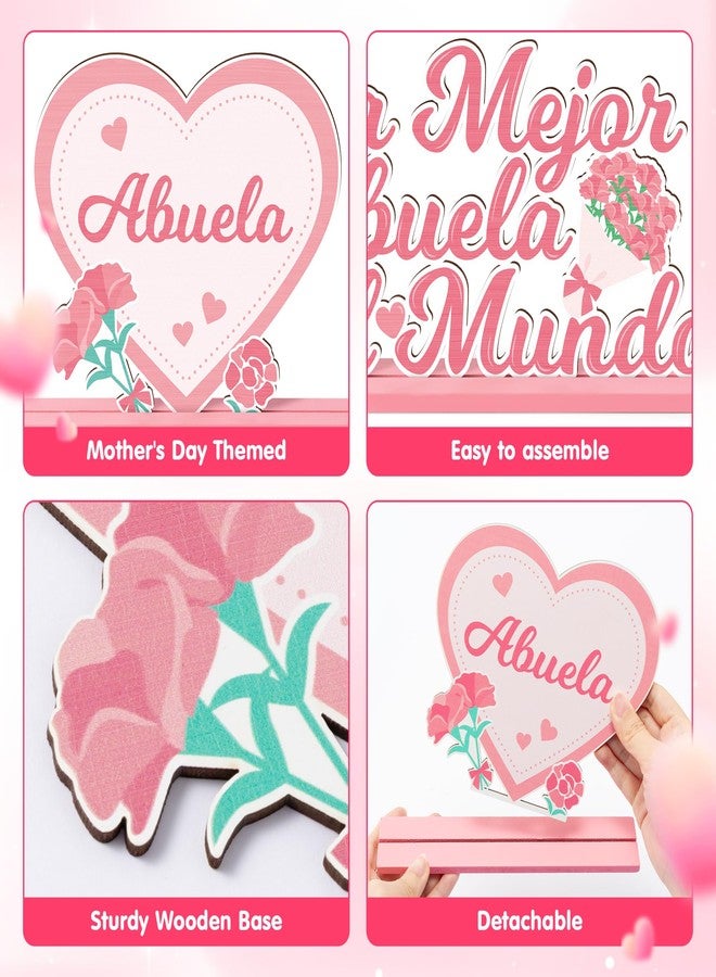 Haooryx Mother's Day Spainish Tabletop Centerpiece - 4Pcs Grandma Table Topper Centerpiece Te Amo Abuela Wood Letter Sign Detachable Decoration for Mother's Day Party Home Decor Grandma Birthday Gifts - Image 3
