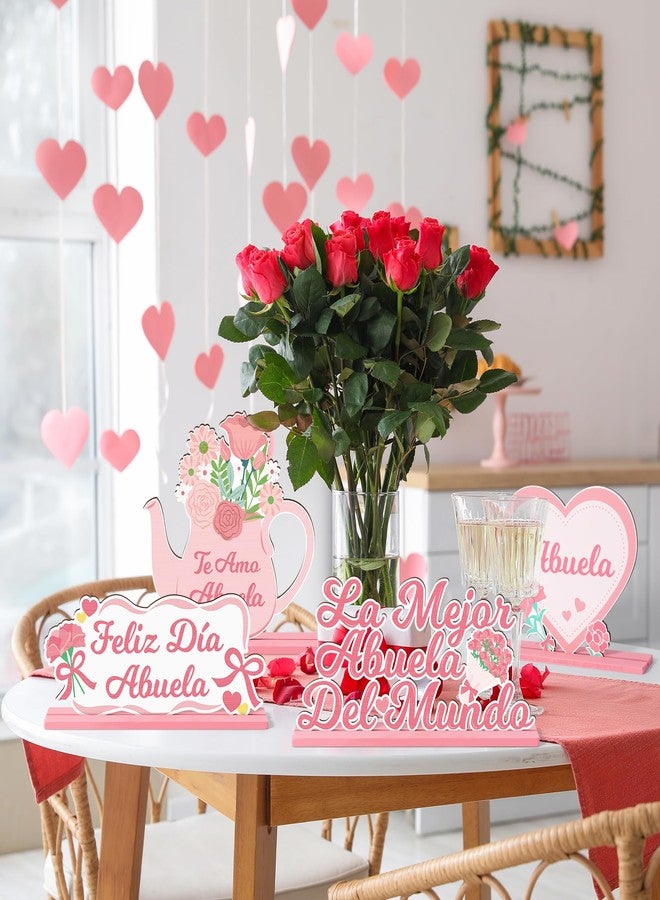 Haooryx Mother's Day Spainish Tabletop Centerpiece - 4Pcs Grandma Table Topper Centerpiece Te Amo Abuela Wood Letter Sign Detachable Decoration for Mother's Day Party Home Decor Grandma Birthday Gifts - Image 4