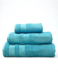 White Rose Luxurious 3-Piece Beach Towel Set – Includes 600 GSM Bath Sheet (80x160 cm), Bath Towel (70x140 cm), and Face Towel (50x90 cm) – Soft and Absorbent – Set of 3 in Blue  - Image 1