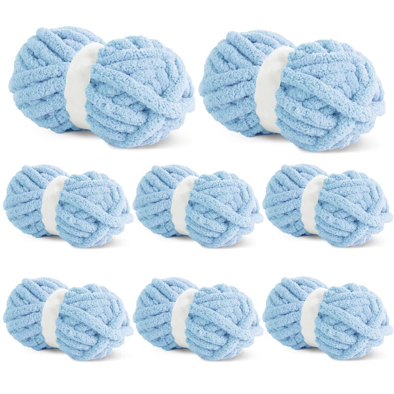Chunky Chenille Yarn 8 Oz 27yds 3/4 Inch Diameter Soft Fluffy 100% Polyester Vibrant Light Blue Knitting Yarn for Crocheting Clothing Blankets Hats Scarves Cushions Pet Beds - Durable Chunky Chenille - Image 1