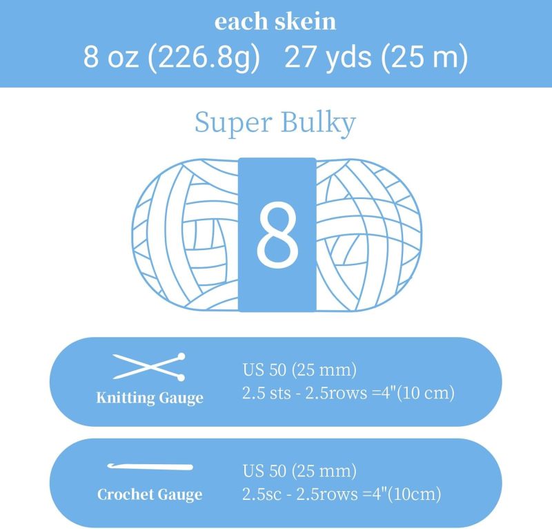 Chunky Chenille Yarn 8 Oz 27yds 3/4 Inch Diameter Soft Fluffy 100% Polyester Vibrant Light Blue Knitting Yarn for Crocheting Clothing Blankets Hats Scarves Cushions Pet Beds - Durable Chunky Chenille - Image 4