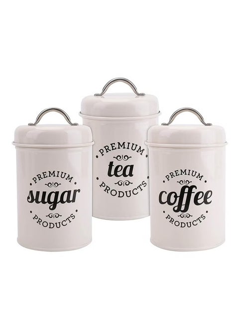 3-Piece Vintage Airtight Kitchen Containers Decorations with Lids Portable Coffee Tea Sugar Set Metal Canister Can Pot Decorative Kitchen Canister Jars Food Storage (white)
