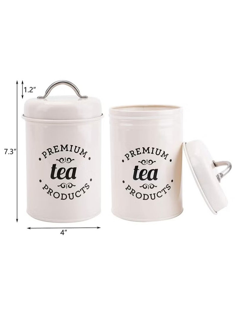 3-Piece Vintage Airtight Kitchen Containers Decorations with Lids Portable Coffee Tea Sugar Set Metal Canister Can Pot Decorative Kitchen Canister Jars Food Storage (white)
