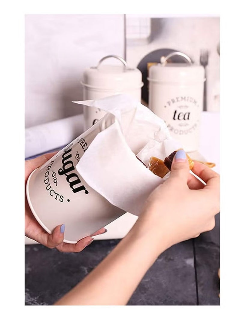 3-Piece Vintage Airtight Kitchen Containers Decorations with Lids Portable Coffee Tea Sugar Set Metal Canister Can Pot Decorative Kitchen Canister Jars Food Storage (white)