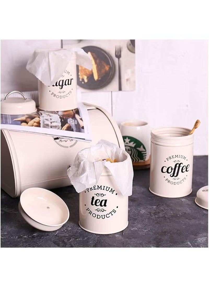 3-Piece Vintage Airtight Kitchen Containers Decorations with Lids Portable Coffee Tea Sugar Set Metal Canister Can Pot Decorative Kitchen Canister Jars Food Storage (white)