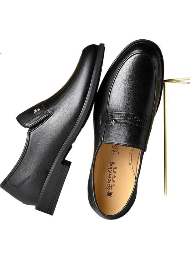 Spider King Men'S British Style Breathable Slip-On Business Formal Shoes With Top Layer Cowhide Low Cut For Middle-Aged And Elderly Fathers 790240A Black Size 39 - Image 1
