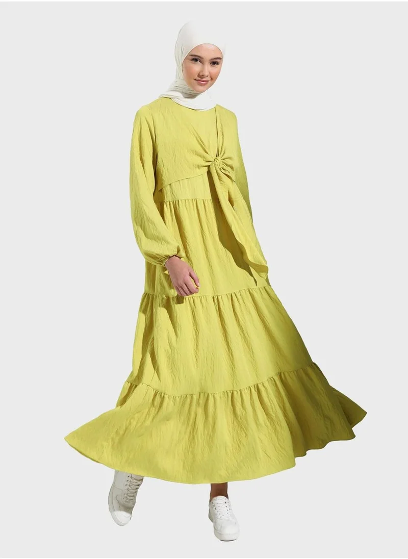 Benin by modanisa Tie Detail Ruffled Tiered Dress