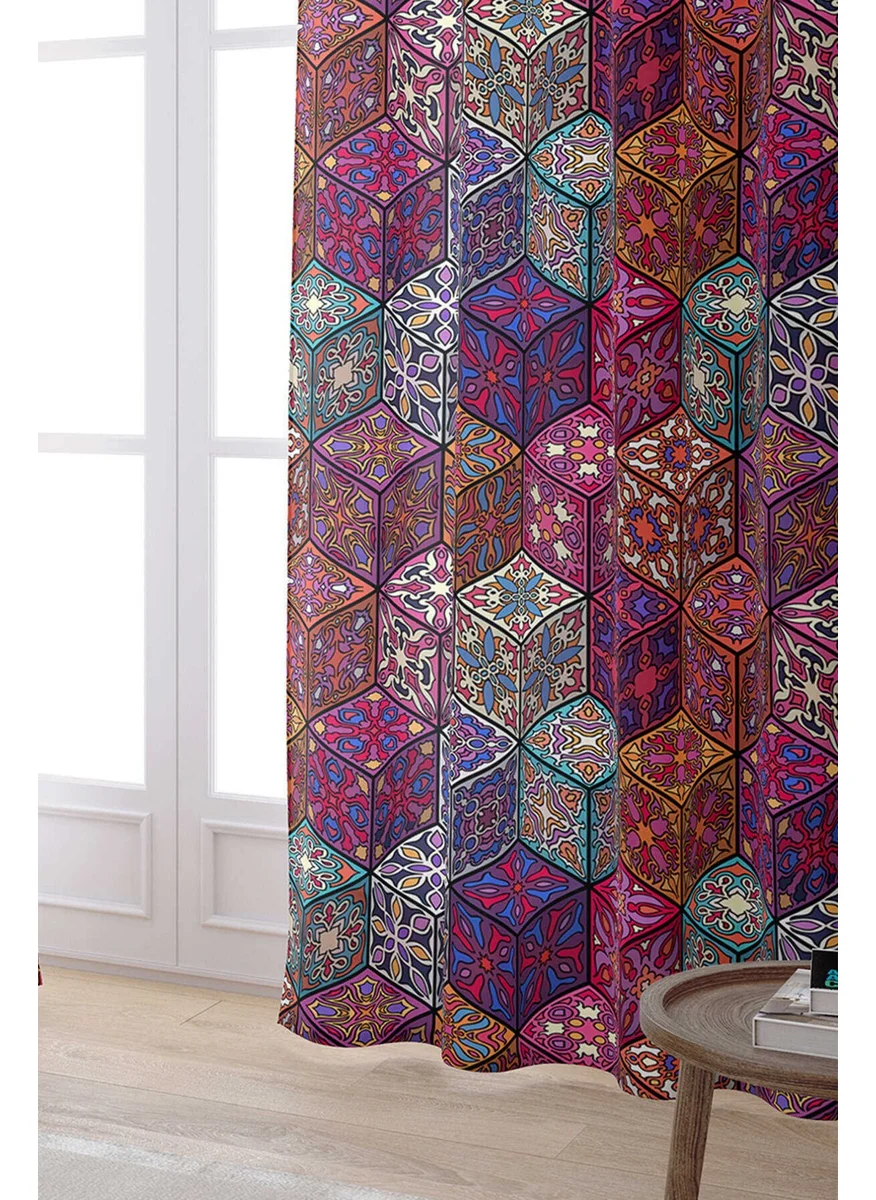 Cango Home Pink Multicolored Retro Vintage Patterned Digital Printed Curtain OTYK292-PR