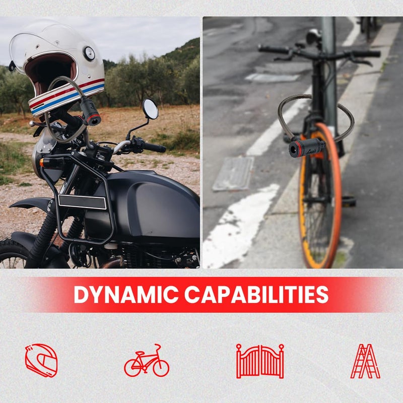 Link قفل كابل فولاذي ثقيل - طول 100 سم، سمك 7 مم، قفل مفتاح مع 2 مفتاح - للدراجات، الدراجات الهوائية، الخوذ، السكوترات، الأبواب (عبوة من 1) - Image 5