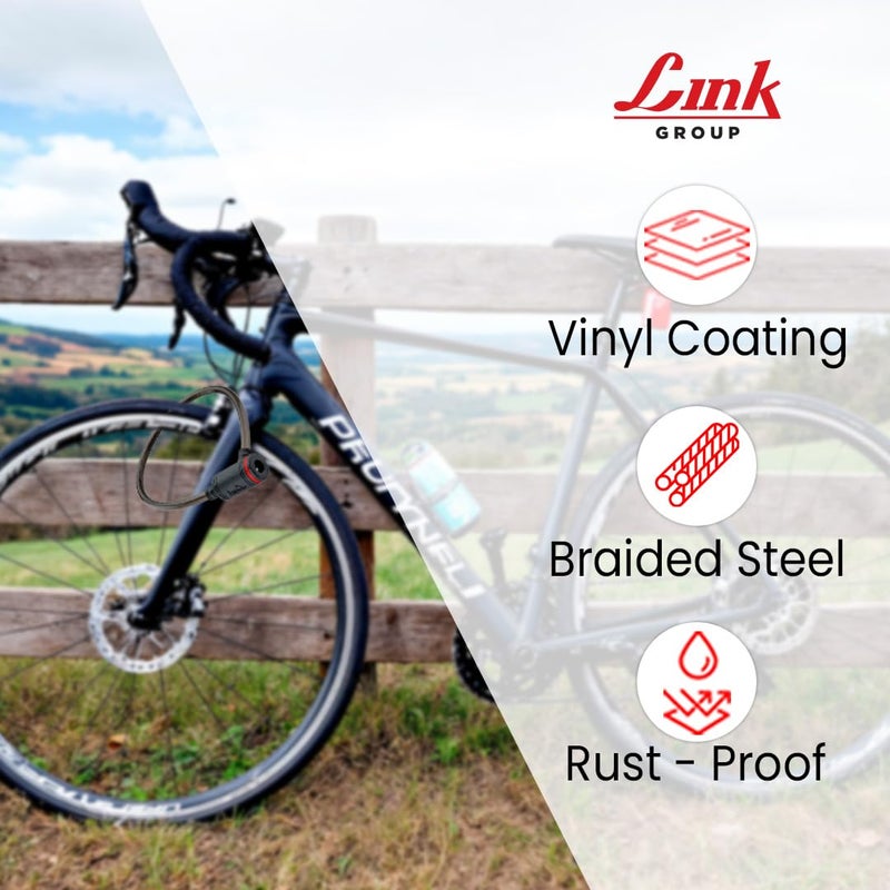 Link قفل كابل فولاذي ثقيل - طول 100 سم، سمك 7 مم، قفل مفتاح مع 2 مفتاح - للدراجات، الدراجات الهوائية، الخوذ، السكوترات، الأبواب (عبوة من 1) - Image 2