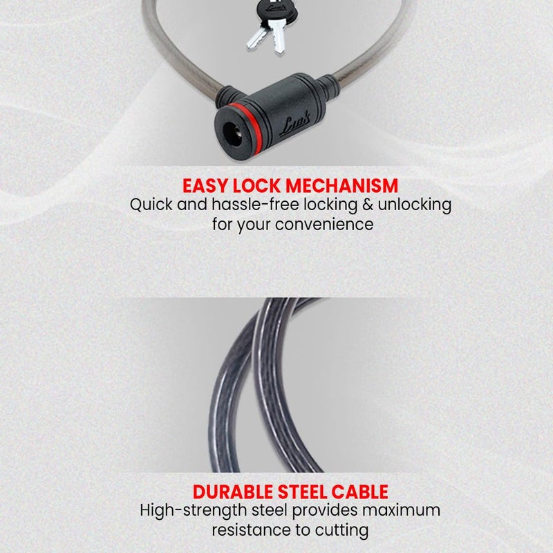 Link قفل كابل فولاذي ثقيل - طول 100 سم، سمك 7 مم، قفل مفتاح مع 2 مفتاح - للدراجات، الدراجات الهوائية، الخوذ، السكوترات، الأبواب (عبوة من 1) - Image 3