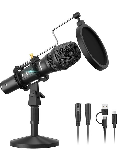 MAONO USB/XLR Podcast Dynamic Microphone, Studio Mic Kit with Volume Control, Shock Mount, Pop Filter, Ideal for Vocal, Instruments Recording, Voice Over, Live Streaming (HD300T)