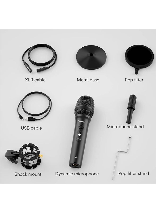 Maono - MAONO USB/XLR Podcast Dynamic Microphone, Studio Mic Kit with Volume Control, Shock Mount, Pop Filter, Ideal for Vocal, Instruments Recording, Voice Over, Live Streaming (HD300T) - Image 1