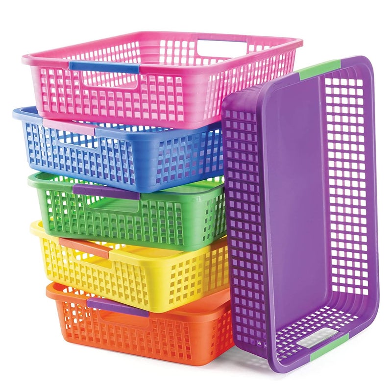 PREXTEX Classroom Storage Baskets for Papers Crayons Pencils and Toy  Storage Plastic Baskets  Pack of 6