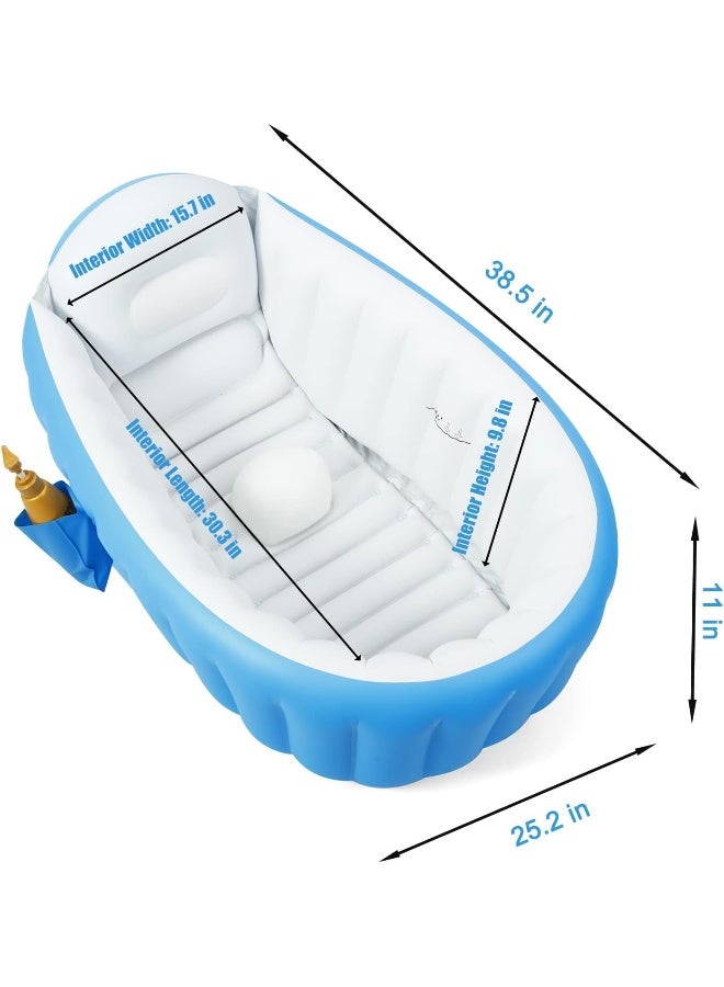 PandaEar Baby Inflatable Bathtub, Portable Travel Baby Infant Bath Tub Toddler Bathtub with Air Pump, Foldable Non-Slip Shower Basin Mini Air Swimming Pool for Newborn (Blue) - Image 2